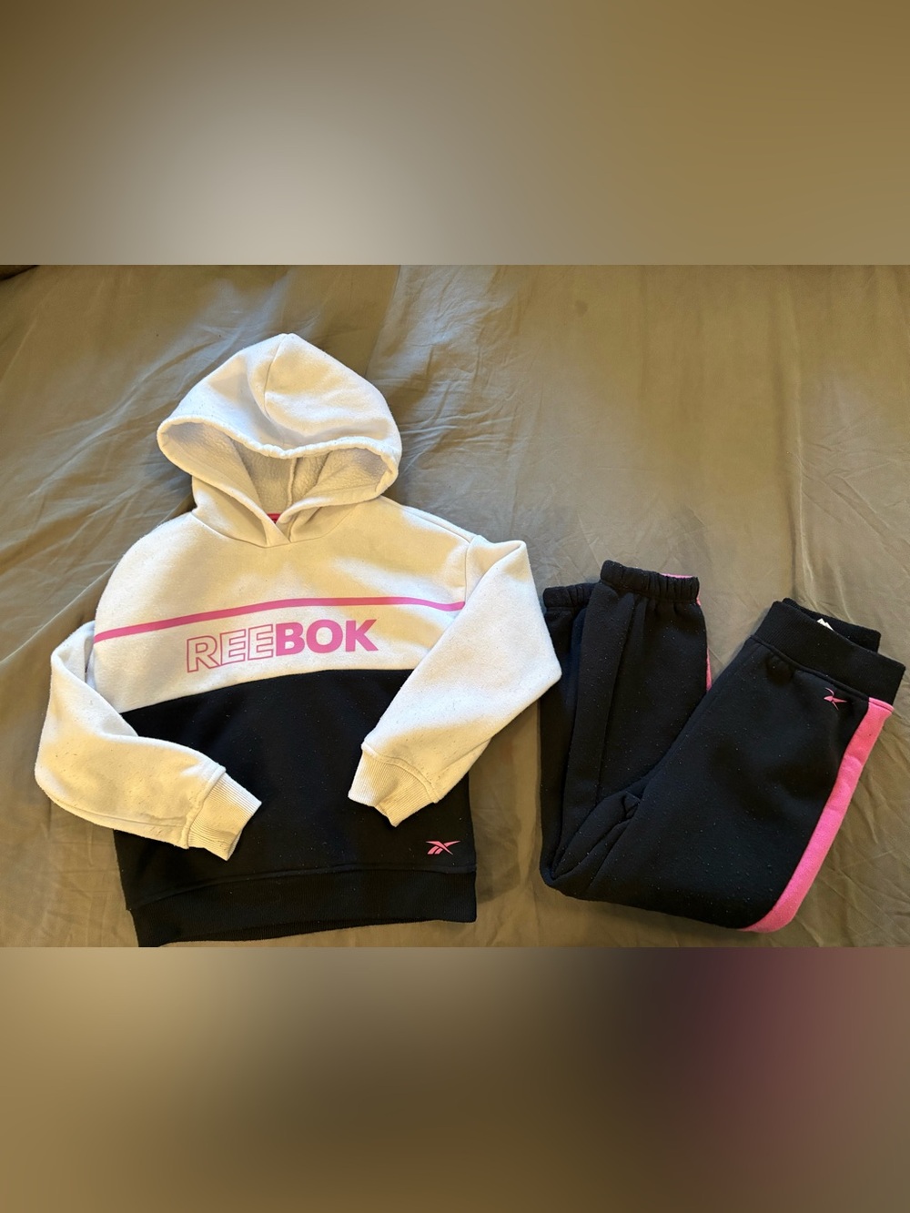 Reebok Kids Black & White Sweatshirt and Joggers Set with Pink Logo